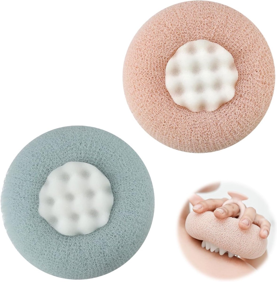Zachte Douche Spons Set van 2, Bloemvormige Spons in Roze en Cyan, Ideaal voor Bad en Douche, Huidvriendelijk en Comfortabel