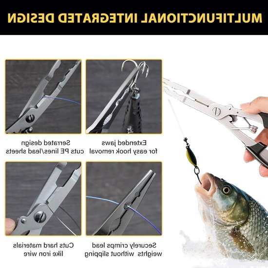 Hengeltang voor vissen, roestvrijstalen haakopener met tas, multi-vistang voor beginners, 21 cm, ideaal voor karper- en forelvissen — afbeelding 3