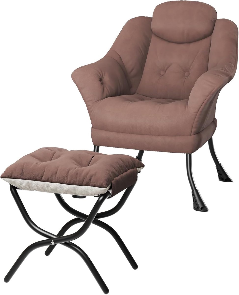 Moderne Fauteuil met Hocker - Verstelbare Loungestoel met Zijvak - Velvet Relaxstoel - Compact Design voor Kleine Ruimtes - Koffie kleur