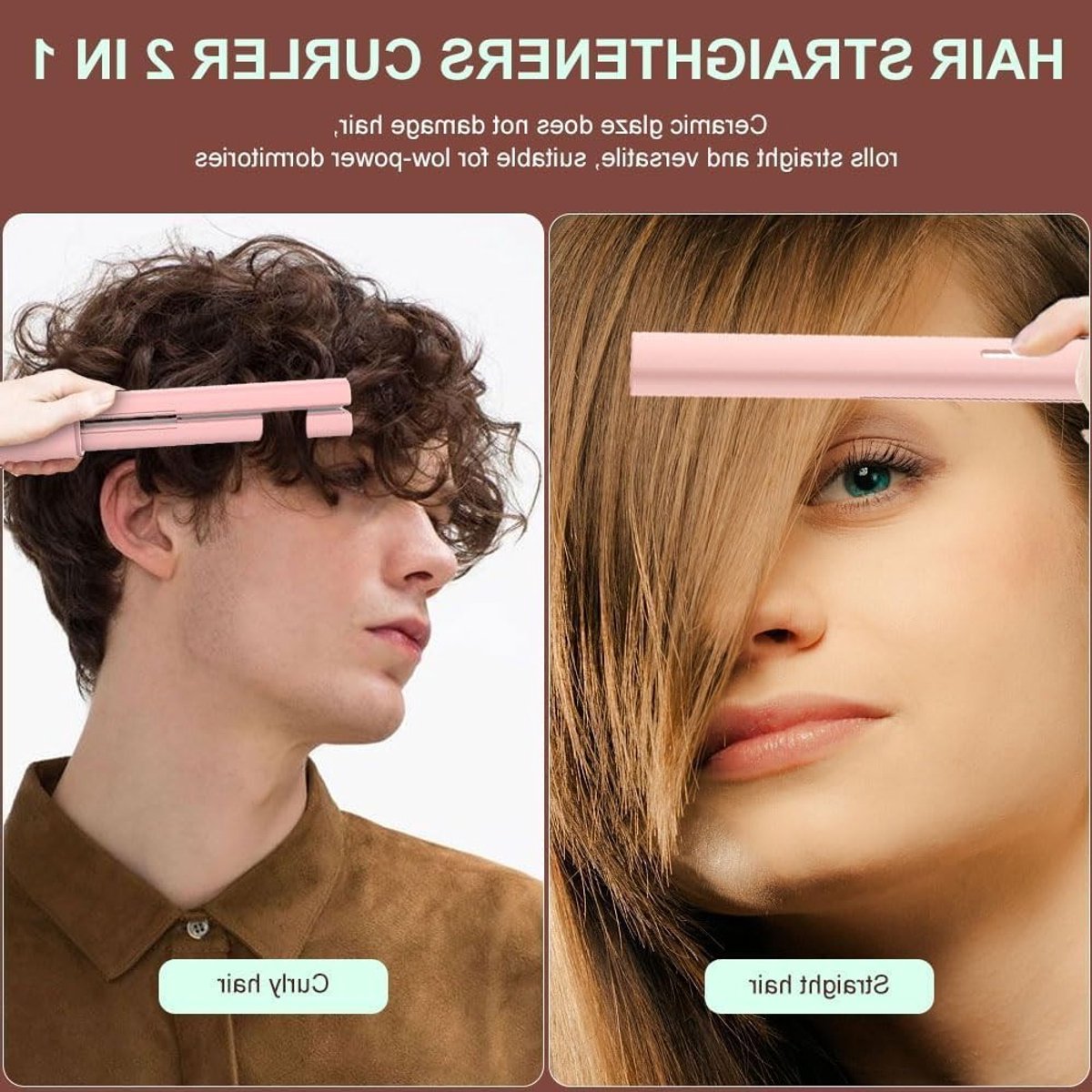 Professionele Mini Haarstyler 2-in-1 voor Reizen, Snelle Verwarming in 30 Seconden, Geschikt voor Mannen en Vrouwen, Ideaal voor Krullen en Steil Haar