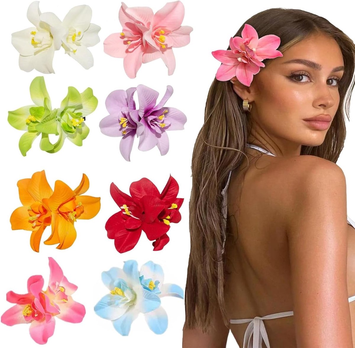 Bloemen haarspelden set van 8 - Hawaïaanse haaraccessoires voor feest en bruiloft