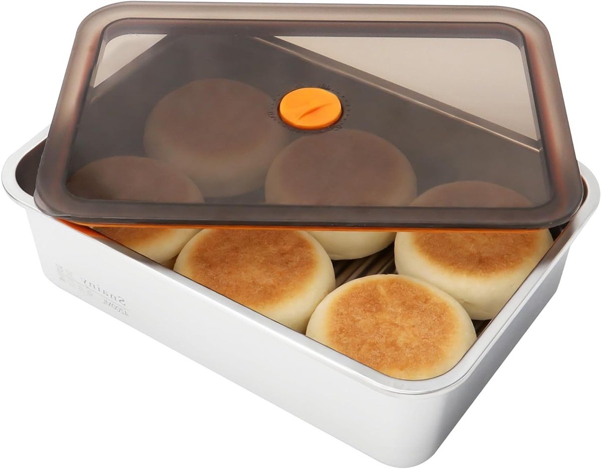 RVS Pizza Ball Box voor Koelkast - Vacuüm Fermentatie Box met Deksel voor Vers Opslag van Deeg, Fruit en Vlees (30 x 21 x 8.5 cm, 4200 ml)