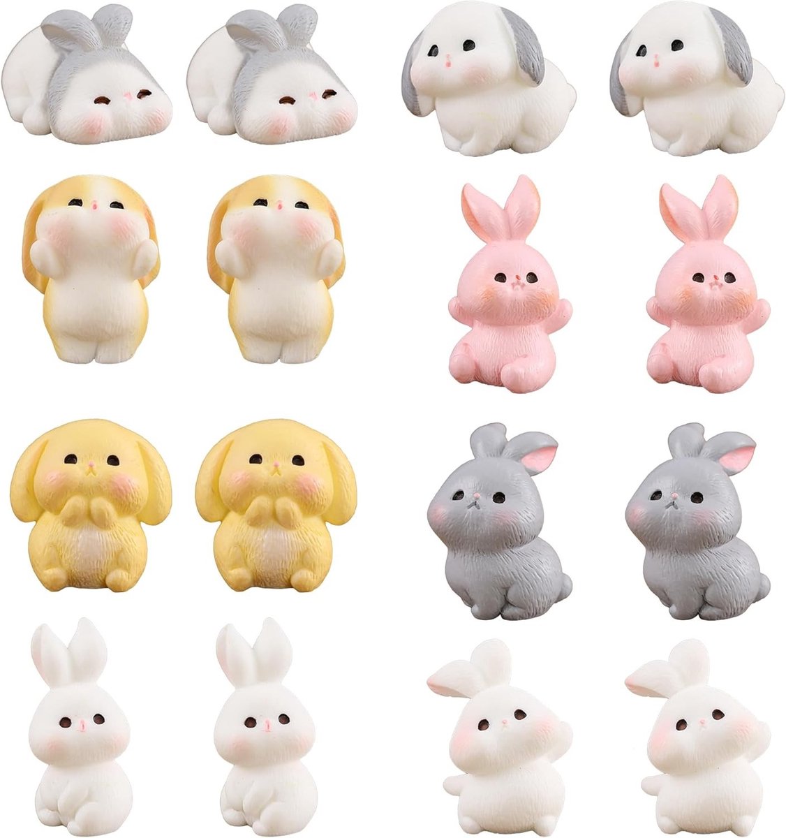 8-delige Miniatuur Konijnen Set voor Sprookjestuin Decoratie, Plastic en Hars Beeldjes voor Thuis en Moslandschap