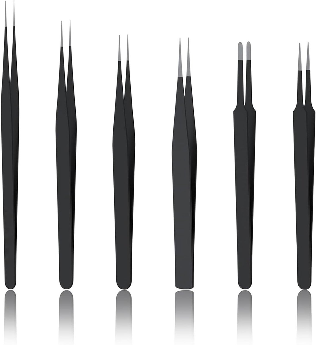 Set van 6 precisiepincetten van roestvrij staal voor sieraden maken, elektronica reparatie en manicure, antistatisch en met gebogen tips voor knutselen