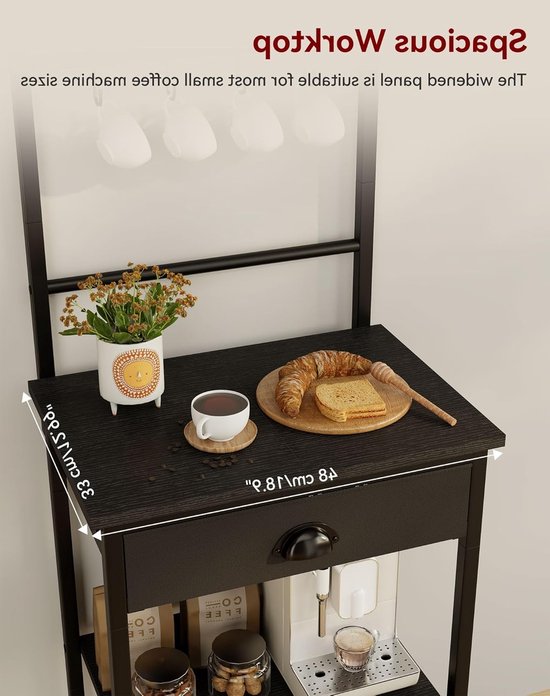 Keukenrek met 5 Planken en 8 Haken, Ideaal voor Koffie Organisatie en Bakken, Stalen Frame, 43 x 33 x 134.5 cm, Geschikt voor Keuken en Woonkamer — afbeelding 3