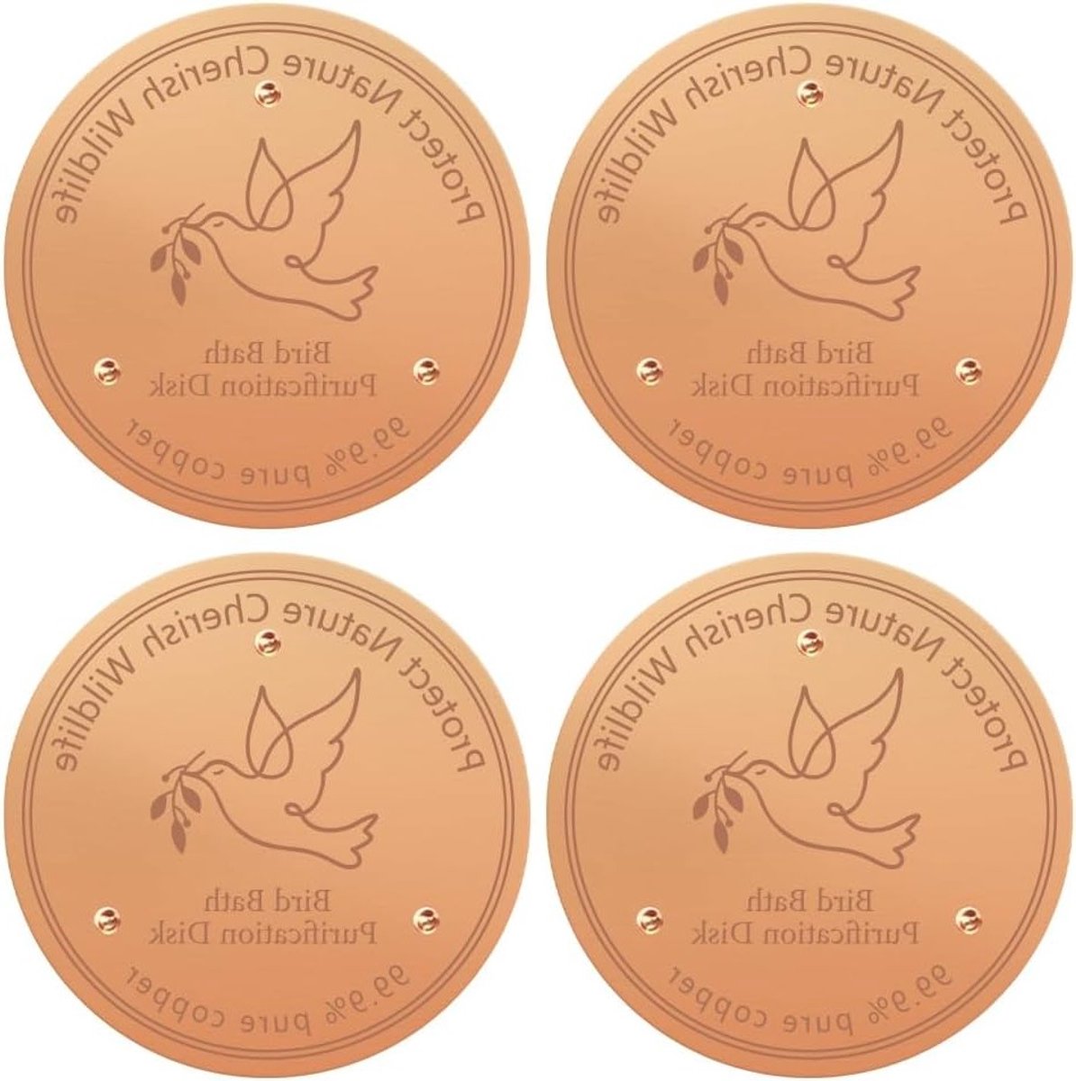 4-delige Koperen Vogelbad Schijf - 99,9% Puur Koper, 10 cm, Natuurlijke Algenpreventie, Driepuntssteun voor Binnen en Buiten, Vogelaccessoires voor Alle Seizoenen