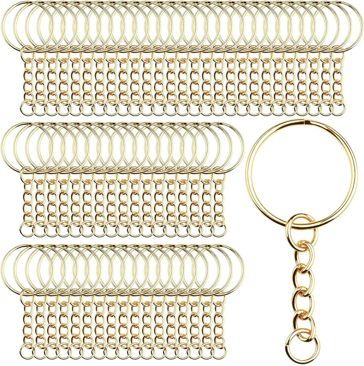 25mm Sleutelhangers met Ketting - 120 Stuks voor Sleutels, Handwerken en DIY Sieraden Maken, Rvs Metaal