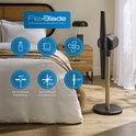 FlexBlade ventilator met 5 snelheidsstanden, kantelfunctie, 180° draaifunctie en 90° oscillatie.