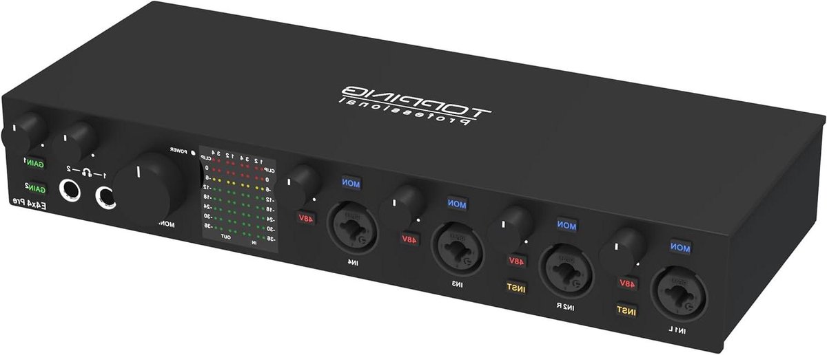 Audio Interface - Geluidskaart Mixer - Muziek Opnemen - Latentievrije Monitoring - 4 Ingangen 4 Uitgangen - Zwart
