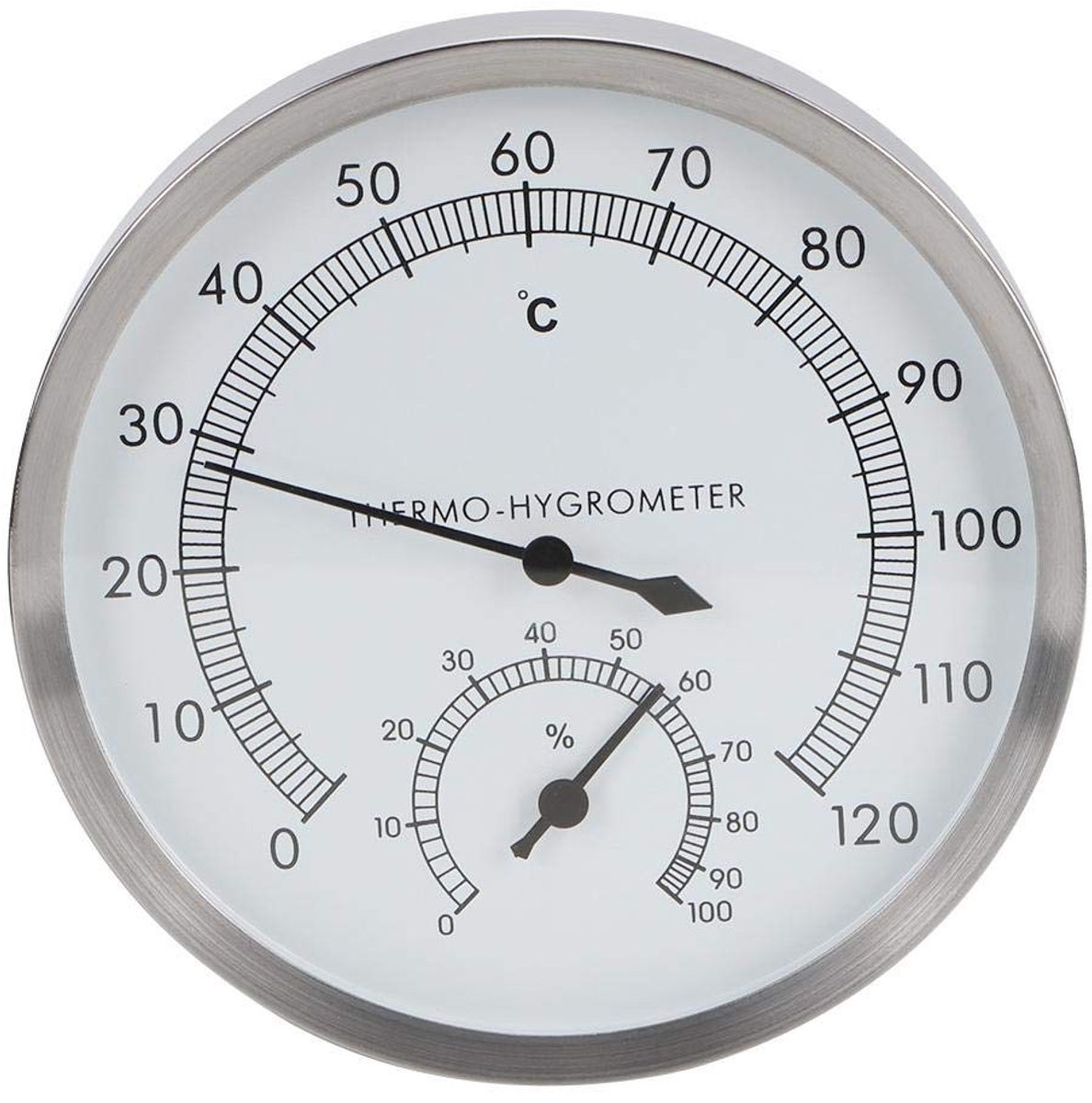 SPHProducts - Sauna Thermometer - Hygrometer - Makkelijk te installeren - 14 x 14 cm - Stalen uitvoering - Voor sauna en stoomruimte - Geschikt voor b