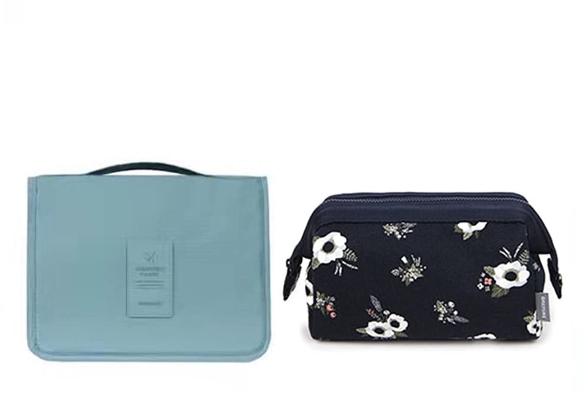 Store_7 - Draagbare make-uptas - Compact en opvouwbaar - Meerkleurig - Toilettas met bloemenmotief - Perfect voor reizen - Inclusief kleine toilettas