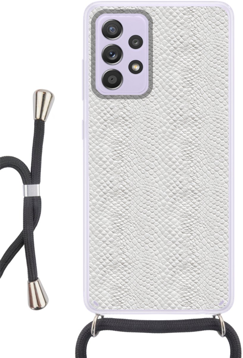 Telefoonhoesje Geschikt voor Samsung Galaxy A53 5G - Slang - Patroon - Wit - Siliconen - Crossbody - Backcover met Koord - Telefoonhoesje met koord - Hoesje met touw Telefoonhoesje