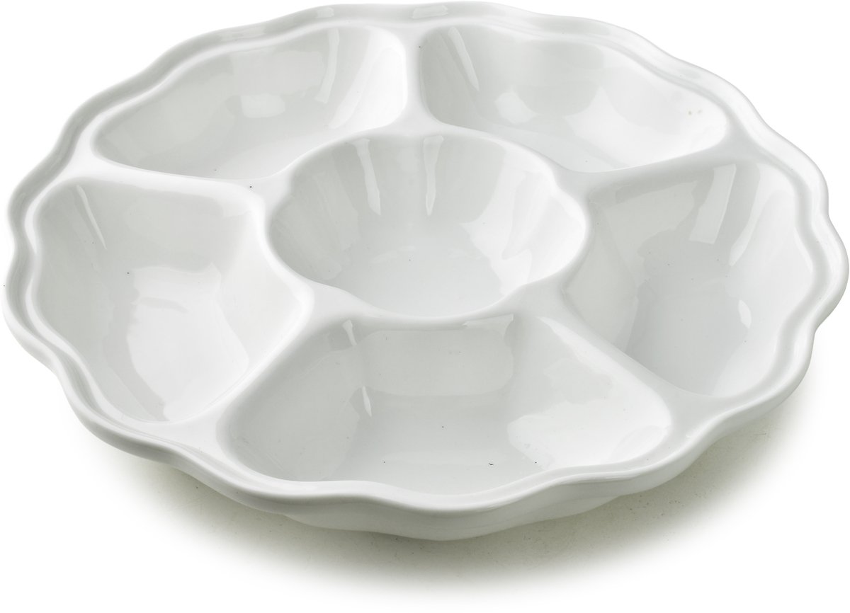 Snack- en tapas schaal porselein 27x27x4,5cm - Serveerschaal 6 vakken keramiek - Borrelplank