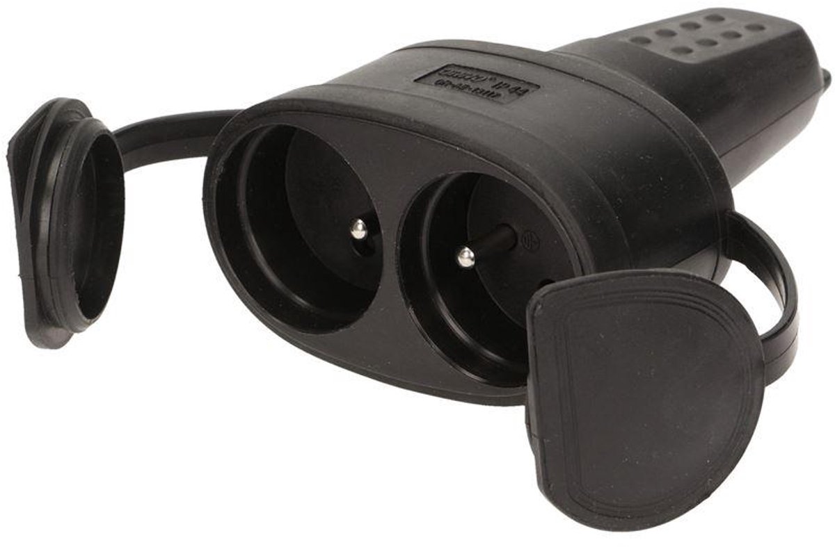 Orno - Dubbel Waterdichte Stopcontact 2P+Z - IP44 - Zwart - Rubber