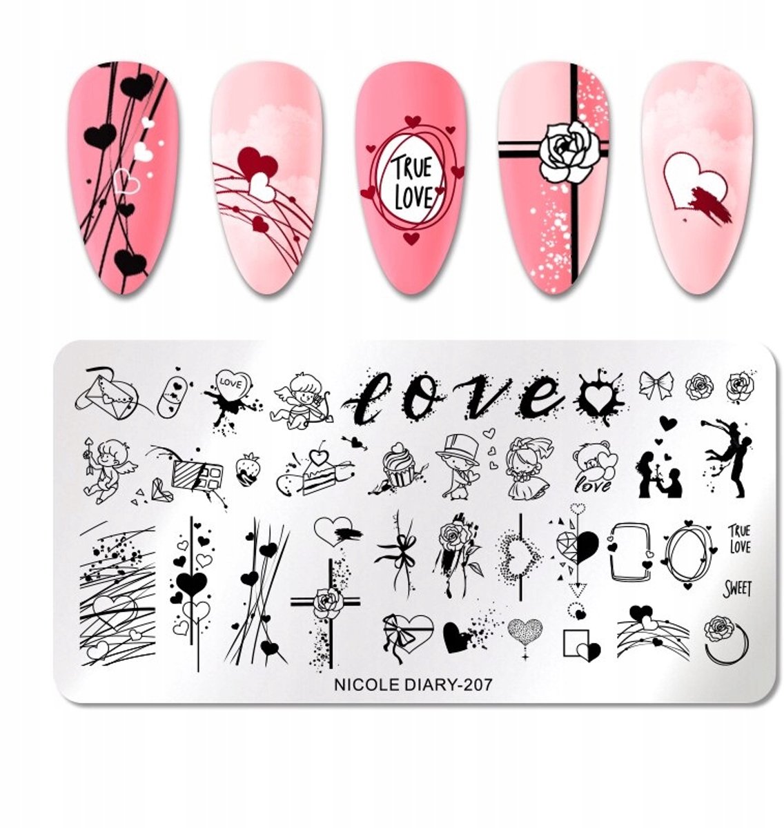Born Pretty Nicole Diary - Stempelplaat voor Nagelkunst - Miłość en Walentynki - 12x6 cm
