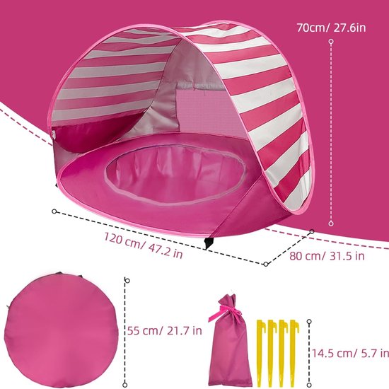 Strandtent UV Bescherming - Strandtent Baby Pop Up - Strandtentje Extra Licht - Strandschelp - Strand Tent –Roze van Merkloos — afbeelding 4