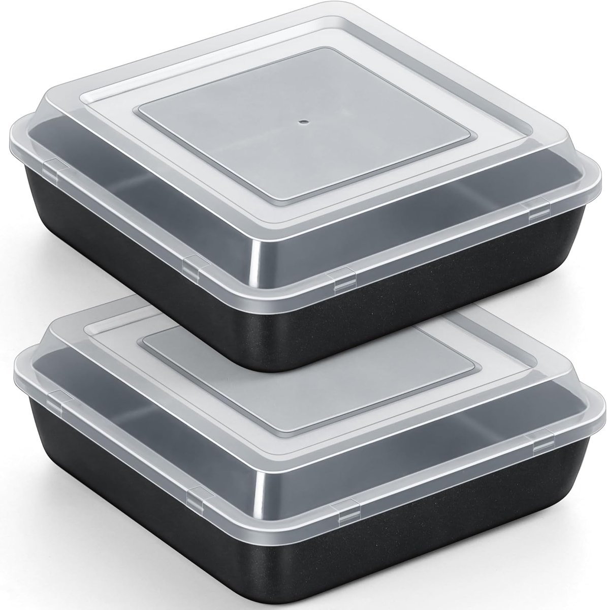 Square Cake Mold met Lid - RVS Casserole Schijf - Bakvorm Set van 2 met Anti-aanbaklaag - Perfect voor Taarten - Brownies - Lasagne - 24 x 24 x 5cm - Niet-toxisch
