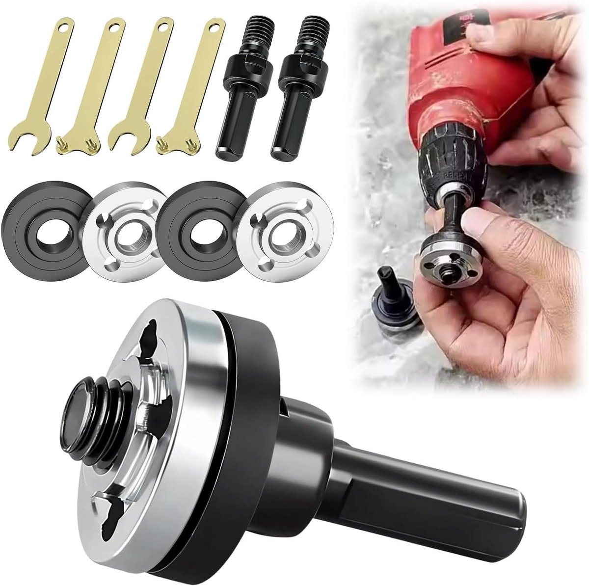 Conversie Hoek Slijp Adapter - Verbindingsstang Kit - Slijpen Polijsten - Metaal Hoge Temperatuur - 6 en 10 mm - Zilver