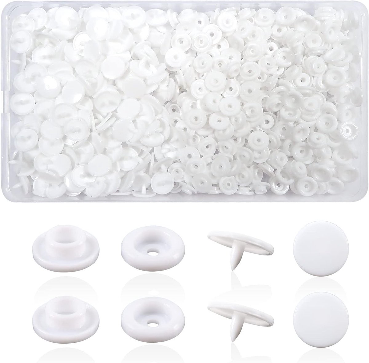 150 Sets Snap Buttons Plastic T5 12mm Wit voor Accessoires, Kleding, DIY, en Scrapbooking