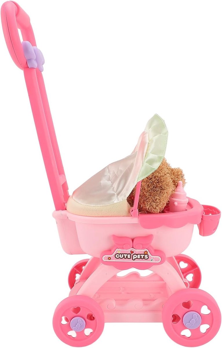 Poppen Kinderwagen Speelgoed - Huisdier Rollenspel - Fantasie Spelen - Gedetailleerd Ontwerp - 31 x 18 x 14 cm
