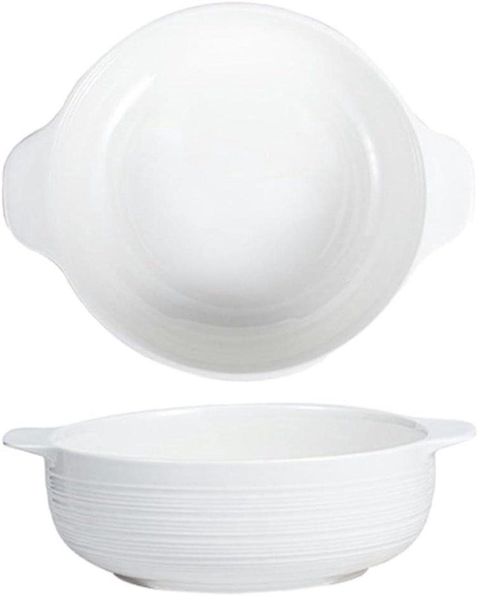 Keramische Soepkom - Kom met Oren - Huishoudelijk Servies - Temperatuurbestendig - 21 cm - Wit