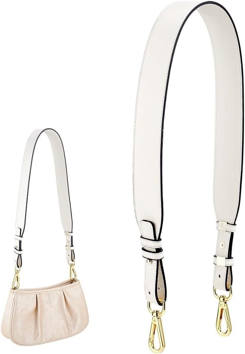 Verstelbare Handtasriem van Leer, 30~80cm, 1.5 Inch Breed, Vervangende Handgreep voor Dames, Ideaal voor Schoudertassen en Onderarmtassen, Wit met Gouden Gespen