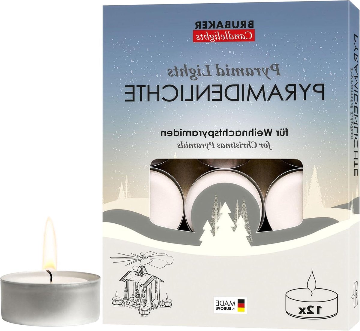 Pyramide Kaarsen - Theelichtjes Kerst - Kerstboom Versieren - Extra Hoge Vlam - 12 stuks - Wit