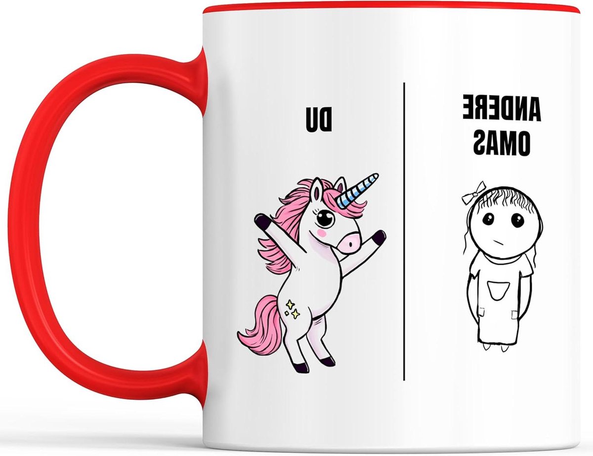 Koffiemok Oma - Themok Cadeau - Cadeau Idee - Aan Beide Zijden Bedrukt - 330 ml - Wit-Rood