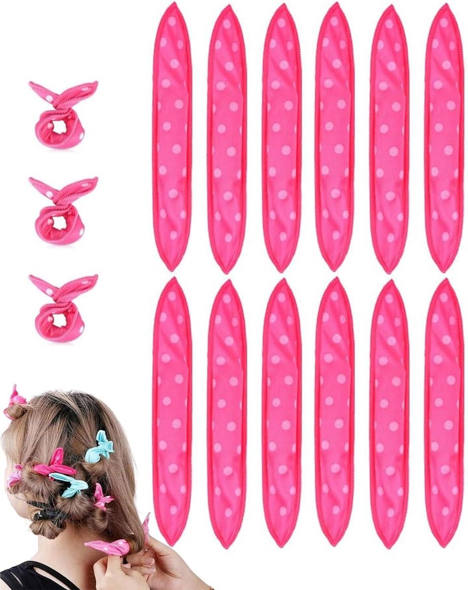 Krulspelden van schuimrubber - Slaapkrulspelden Zachte rollers - Haar Krullen - Verwarmingsvrij - 12 stuks - Roze
