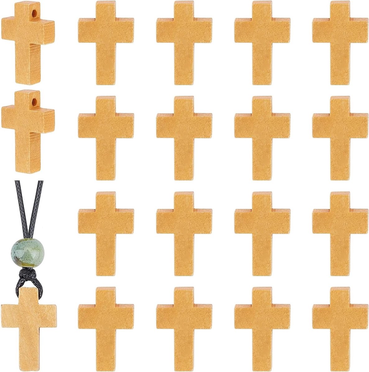 50 Stuks Houten Kruis Hangers, Mini Kruis Charms voor Armbanden en Kettingen, 22x14x4mm, Ideaal voor Sieraden en DIY Projecten