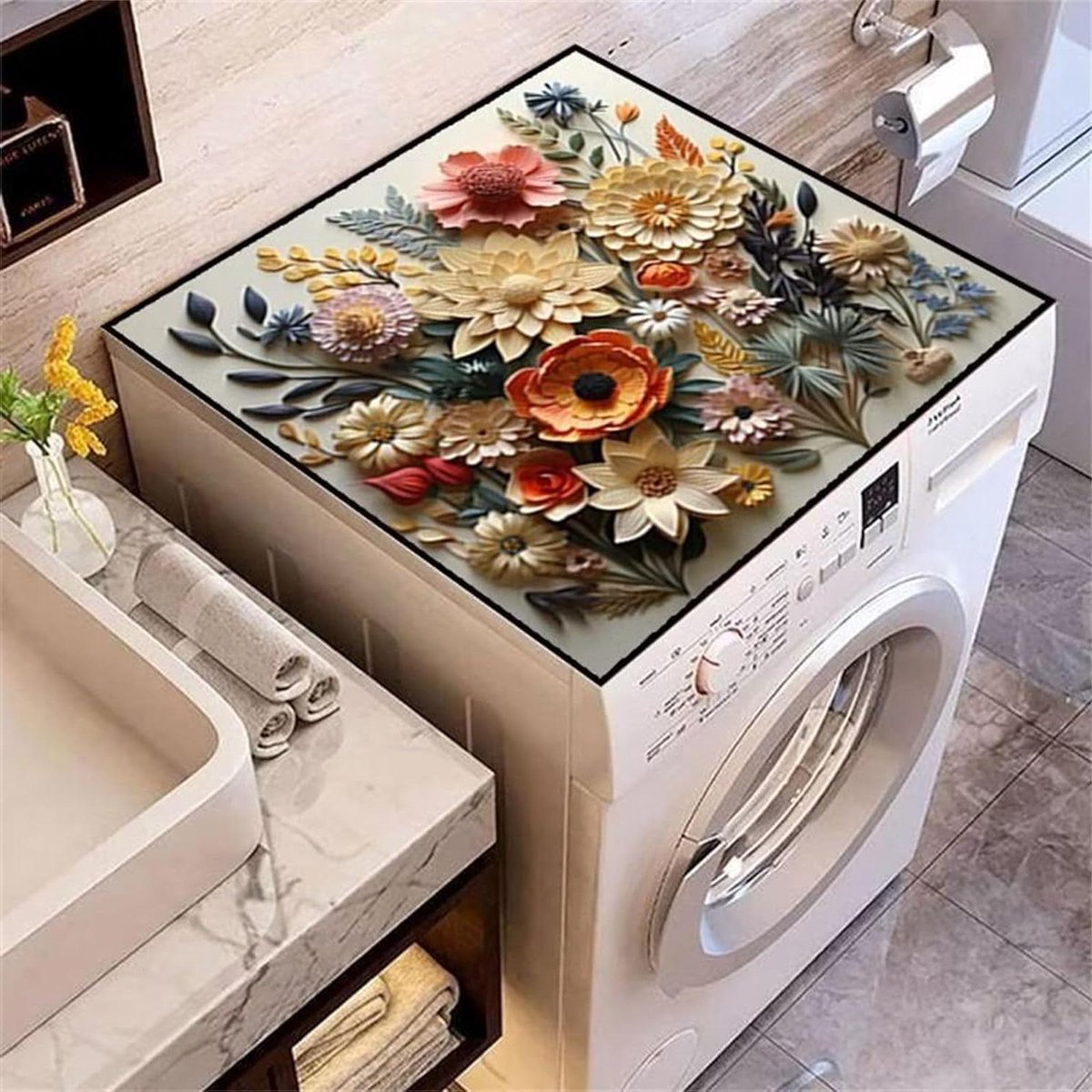 Wasmachine Droger Tophoes - Apparaatbeschermer Mat - Apparaten Beschermen - Snel Absorberend Sneldrogend - 50 x 50 cm - Plantenpatroon