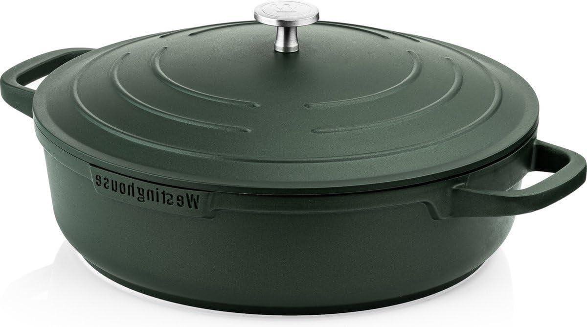 Stoofpan met Deksel - Serve pan Inductie - Koken en Serveren - Gegoten Aluminium - 32 cm - Groen