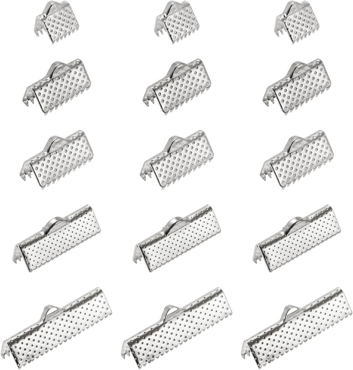 100 Stuks Ribbonschrink Klemmen, 8mm 10mm 13mm 20mm 25mm Bookmark Klemmen voor Leer, Sieraden en Armband Maken, Zilver