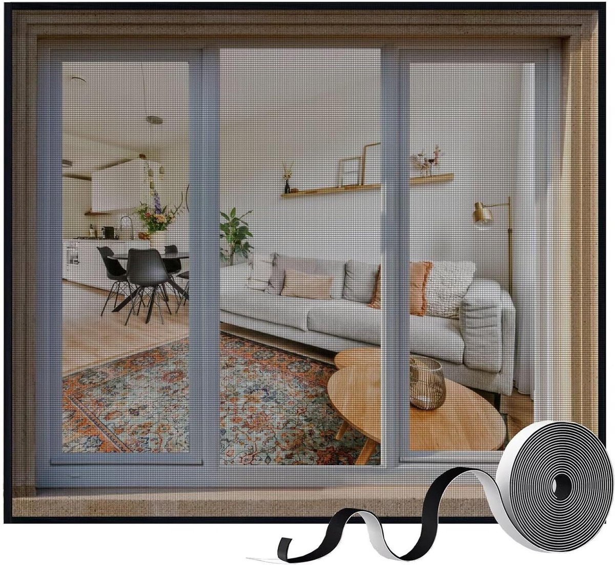 Raamhor - Vliegenraam Horrengaas - Insecten Buiten Houden - Zelfklevend Klittenband - 95x105cm - Zwart