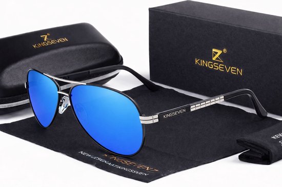 KingSeven - New Design Aviation Blue - Aluminium piloten zonnebril met gepolariseerde UV400 glazen - Z92 van Kingseven — afbeelding 2