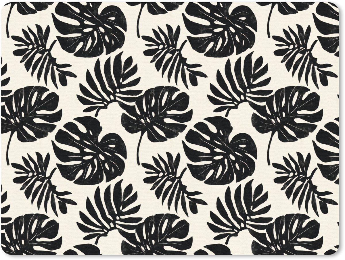 Muismat 12x10 cm - Mousepad Modern - Monstera - Zwart - Muismatten