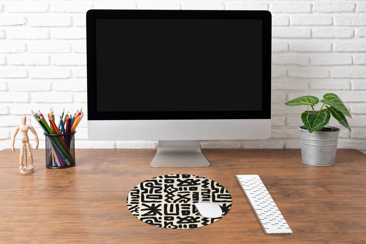 Muismat rond 40x40 cm - Mousepad Geometrisch - Figuren - Zwart - Ronde muismatten