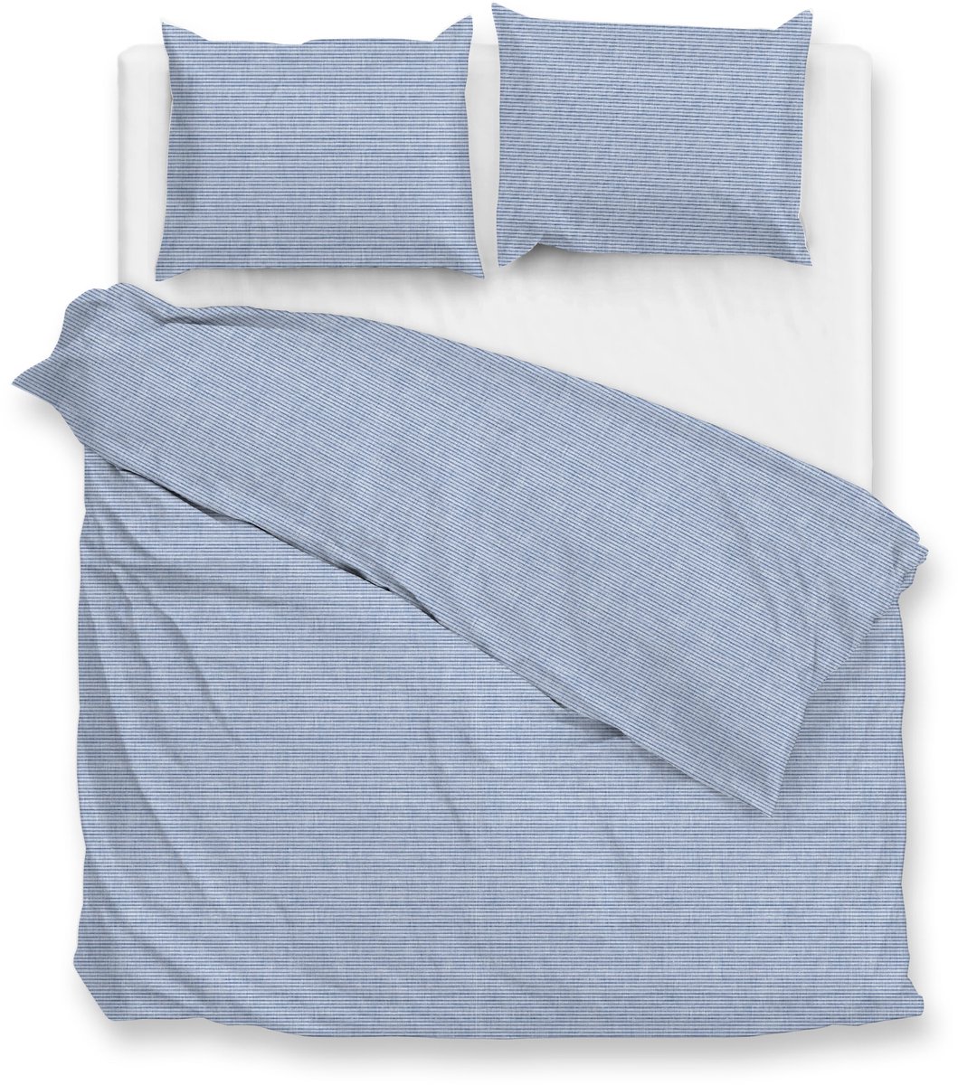 Zohome Dekbedovertrek Striscia di Lino - Denim - Strepen - Dekbedovertrek - 200x200-220 cm - 100% Katoen - Tweepersoons