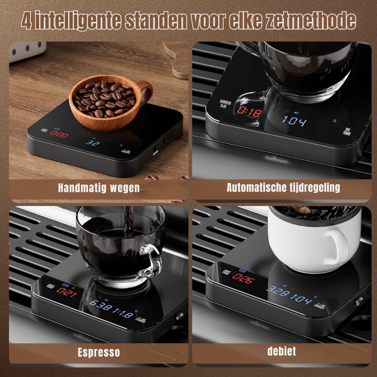 RONN® Koffie Weegschaal - Weegschaal - Scale - Max 2000 Gram - Zwart - 18cm x 17cm x 7cm