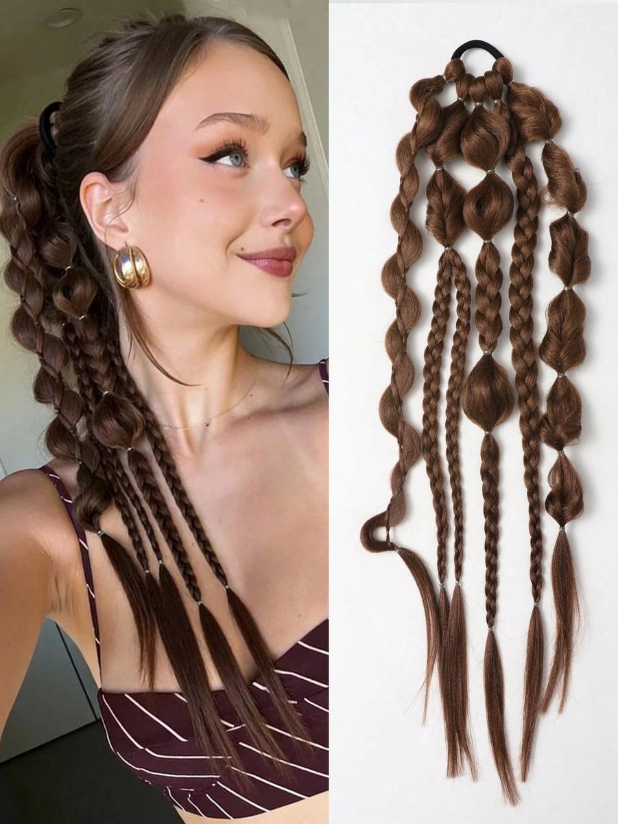 Topmelon Braided Ponytail Extensions - Ponytail extensions - Haar extensions - Ponytail - Extensions- Lampion Bubble Vlecht Haar - 61CM - Bruin & Blond | Bruin2
