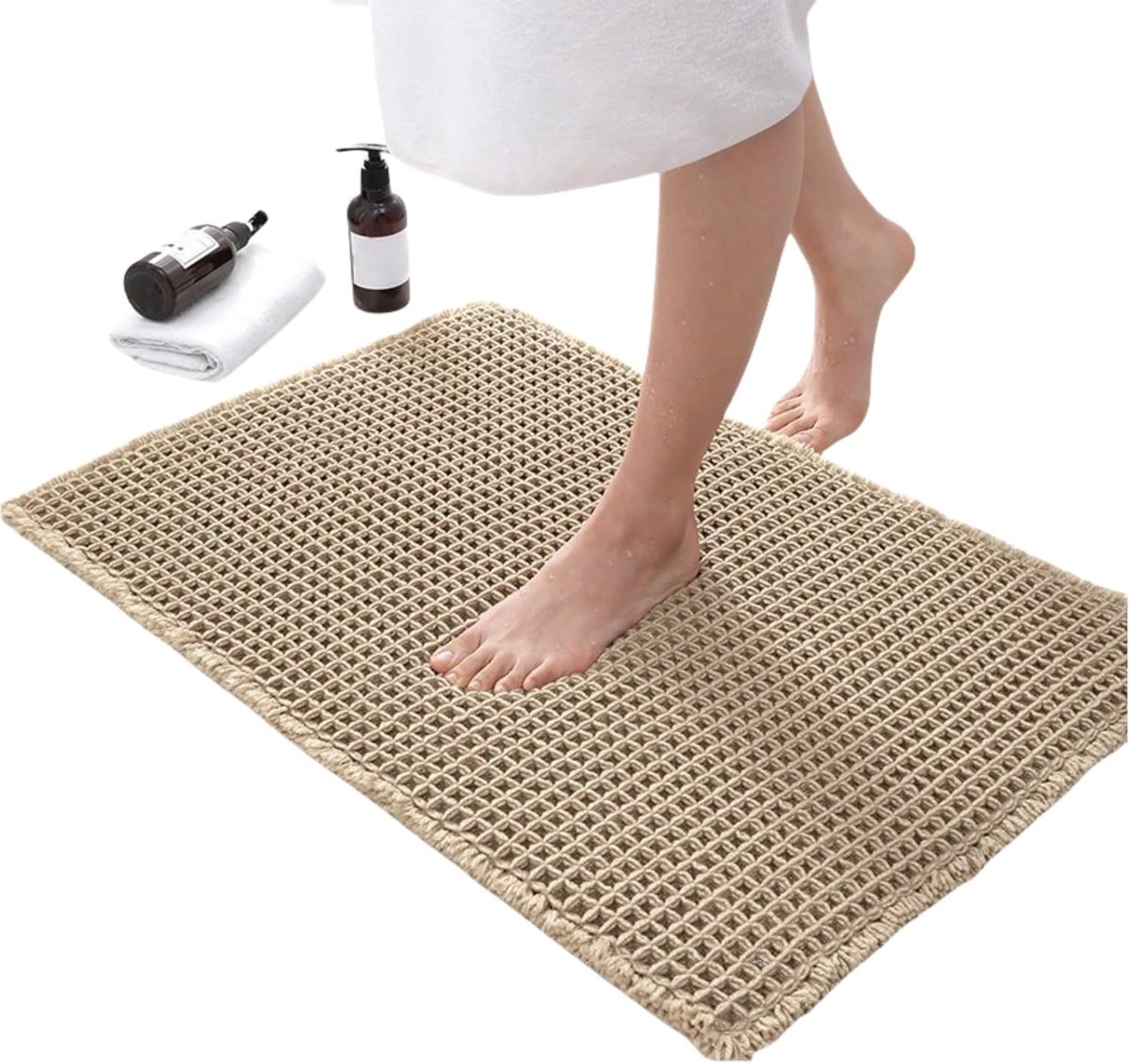 1 Piece Badmat - Antislip - Wasbaar - 43-46cm x 60-77cm - Bohemian Stijl - Zacht Badkamer Tapijt - 4 Kleuren Beschikbaar voor Douche - Badkamer - Bad en IJs Ease (Khaki 18 x 30 inches)