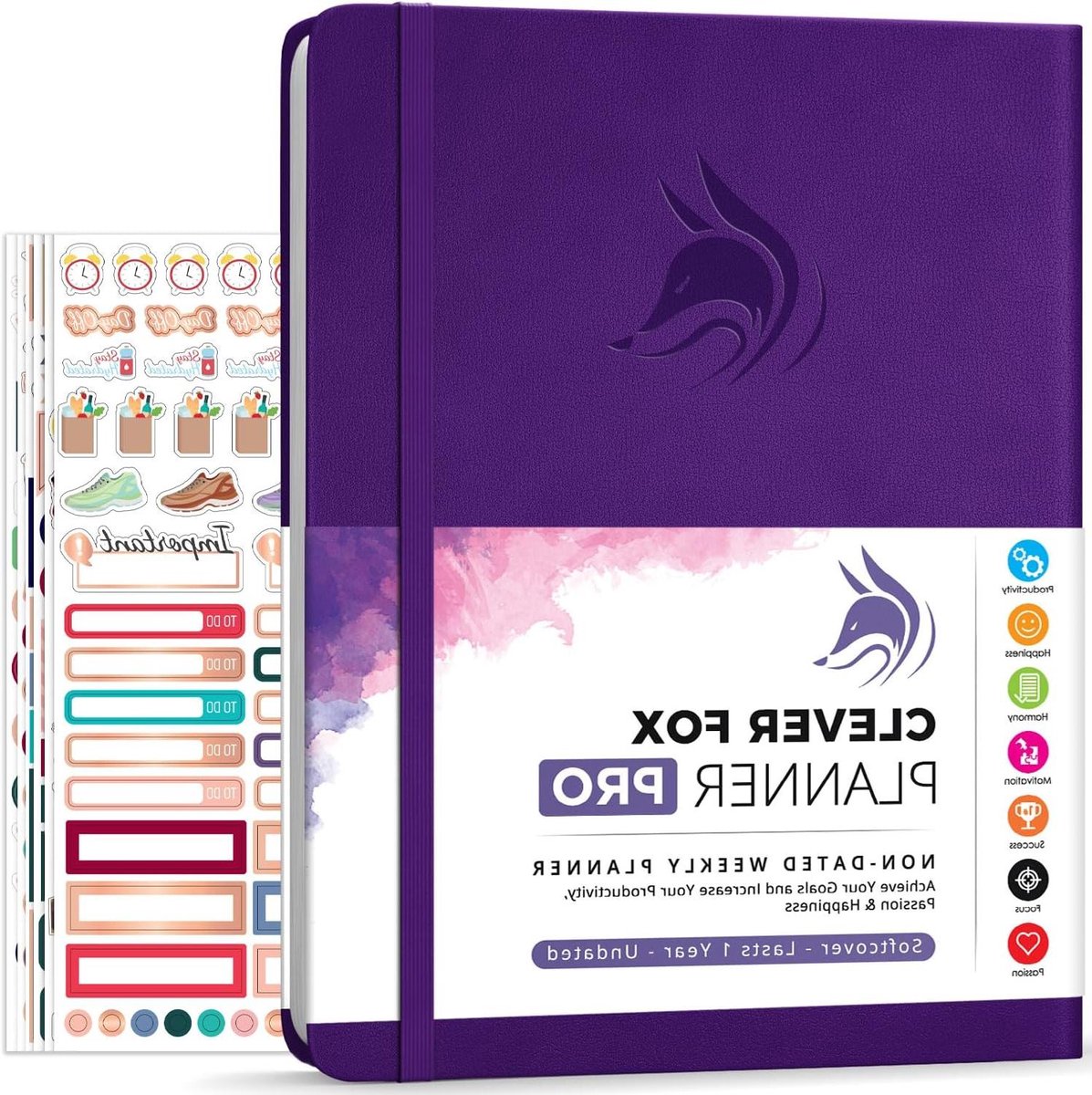 Life Planner PRO - Agenda organizer - Doelen bereiken - Ongedateerde lay-out - A4 formaat - Paars