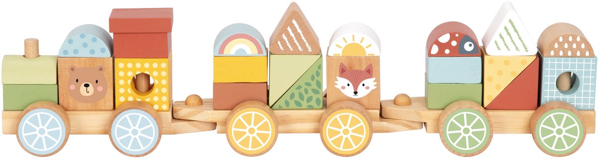 Tooky Toy Blokkentrein - FSC Hout - Geschikt voor 1+ Jaar (Dreumes) - Houten Treinset met Stapelblokken - Stapeltrein - Educatief & Montessori Speelgoed