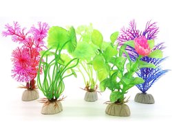 Artificial Aquarium Plants - Pack of 5 - Kleurige Plastic Planten - Decoratie voor Aquaria en Terrarium voor Reptielen