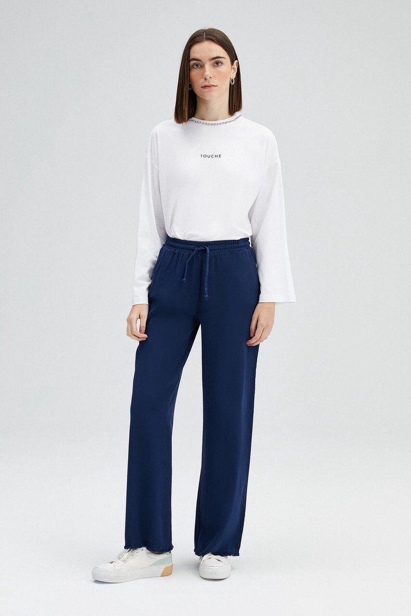 Touché Privé - Gabardine broek met elastische taille - Marine - Dames