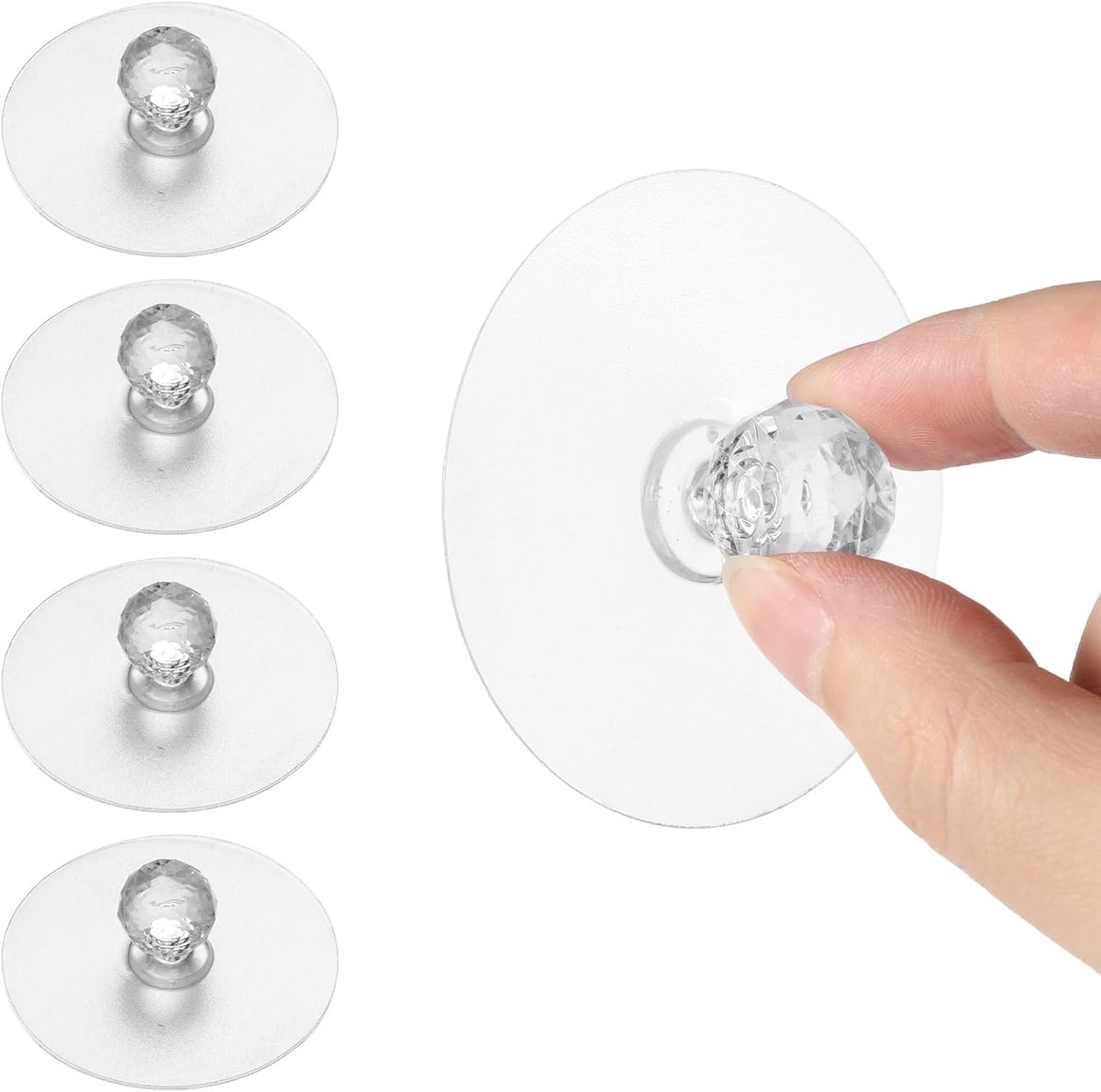 Set van 4 Zelfklevende Kastgrepen, Geen Boren Nodig, Duidelijke Acryl Kristallen, Diamantvormige Handgrepen voor Keukenkasten en Lades, Decoratieve Meubels