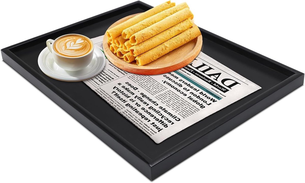 Houten Theeschaal Zwart Rechthoekig 40 x 30 cm voor Koffie, Snacks en Maaltijden