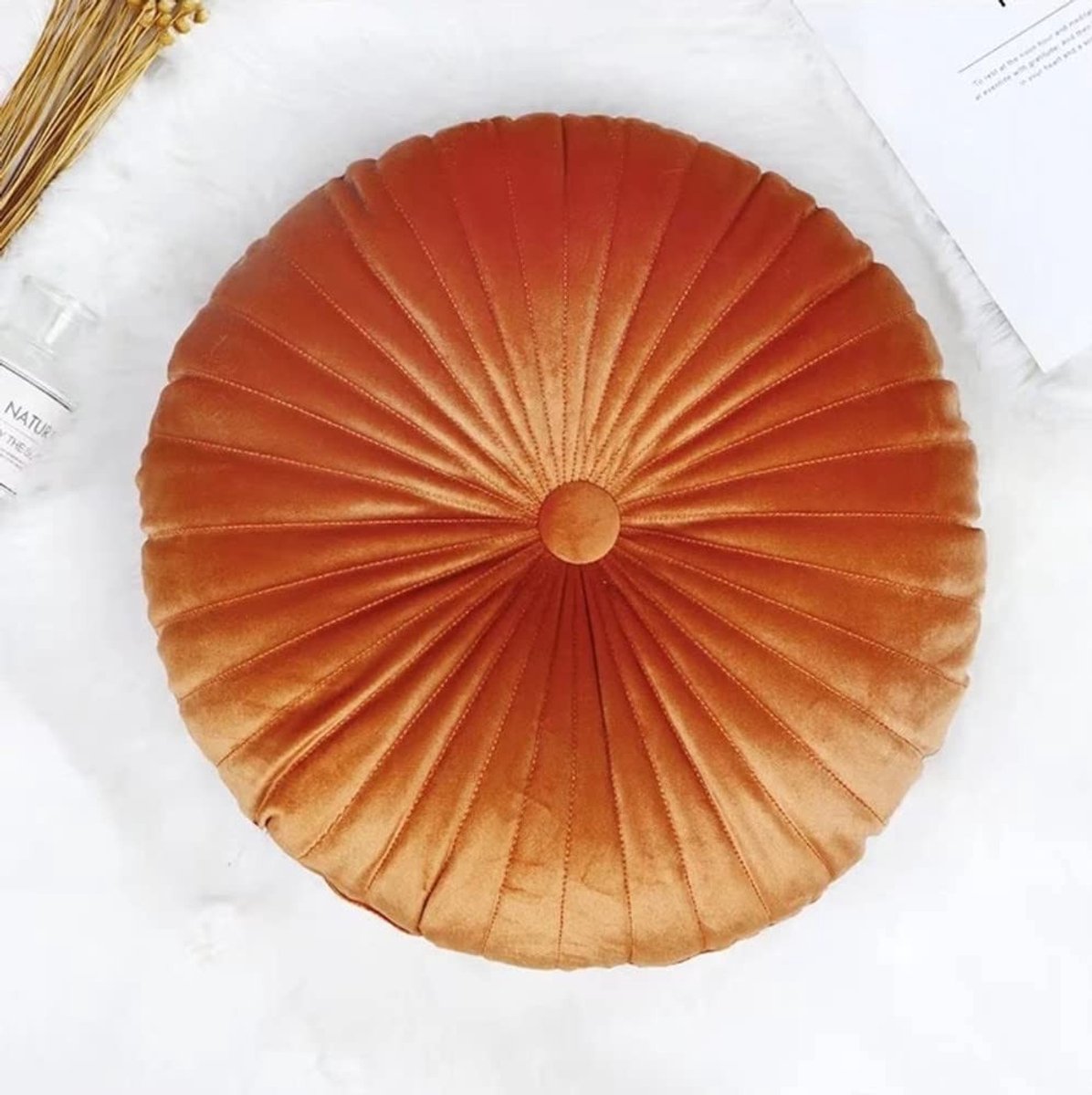 SPHProducts - Rond fluwelen sierkussen - Pompoenkussen - Superzacht en huidvriendelijk - Oranje - Comfortabel kussen voor bank en bed - Veelzijdig geb