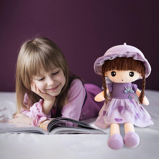 Knuffelpop Meisjes - Zachte Stoffen Pop - Kinderspeelgoed - Met Rok en Hoed - 60 cm - Roze — afbeelding 3