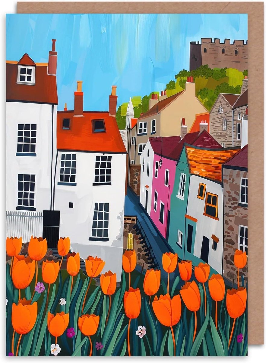 Wenskaart Bloeiende Tulp - Kunstkaart Verjaardag - Persoonlijke Boodschap Versturen - Blanco Binnenkant - 17.5 x 12.5 cm - Meerkleurig